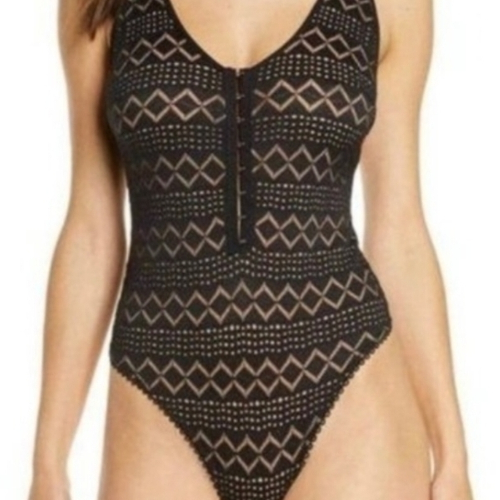 Free People Black Lace Bodysuit